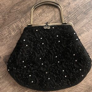 Elegant Black Beaded Handbag